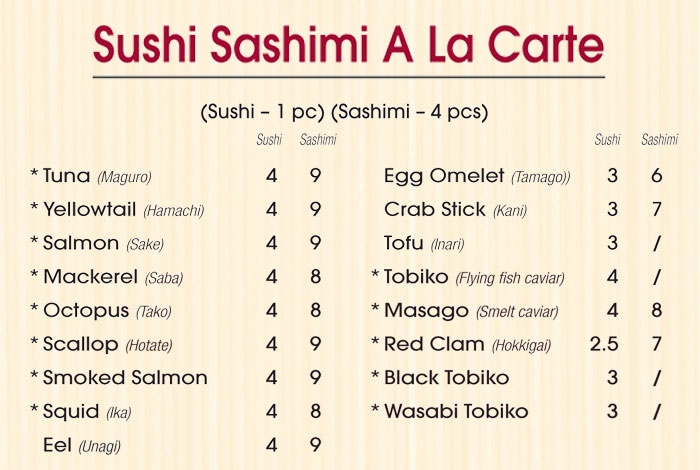 Sushi Sashimi A La Carte